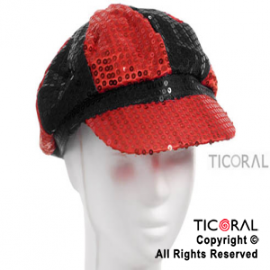 SOMBRERO BOINA ROJO Y NEGRO LENTEJUELAS HS4433-2 x 1